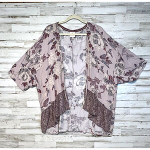 Knox Rose Women's L Bohemian Floral Paisley Ruffle Open Front Kimono Cardigan
